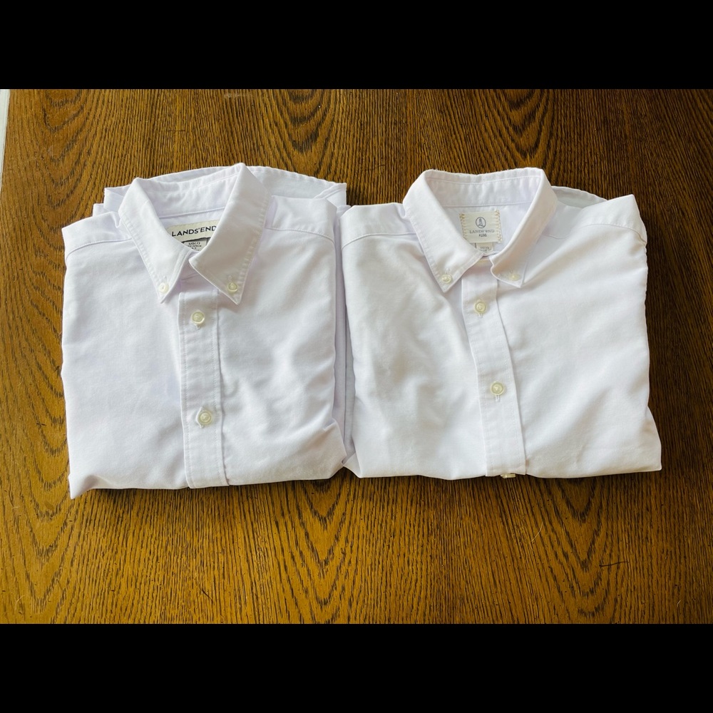 Set of 2 Lands’ End White Button Down shirts
